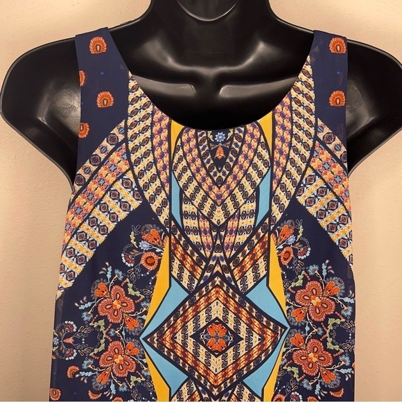 MEDIUM IN SAN FRANCISCO SLEEVELESS DRESS SHEATH GEOMETRIC BOHO PRINT LINED - Picture 8 of 12